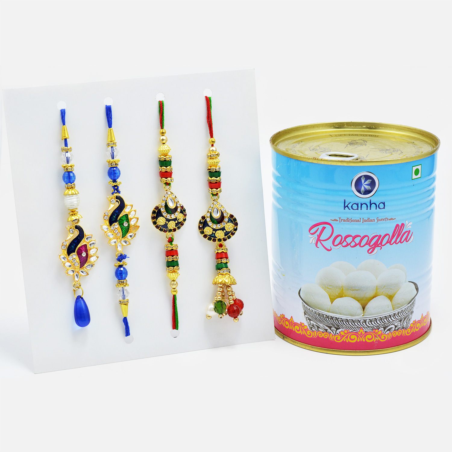 Colourful Rakhi Set of Two for Bhaiya-Bhabhi with Flavoursome Rasgulla