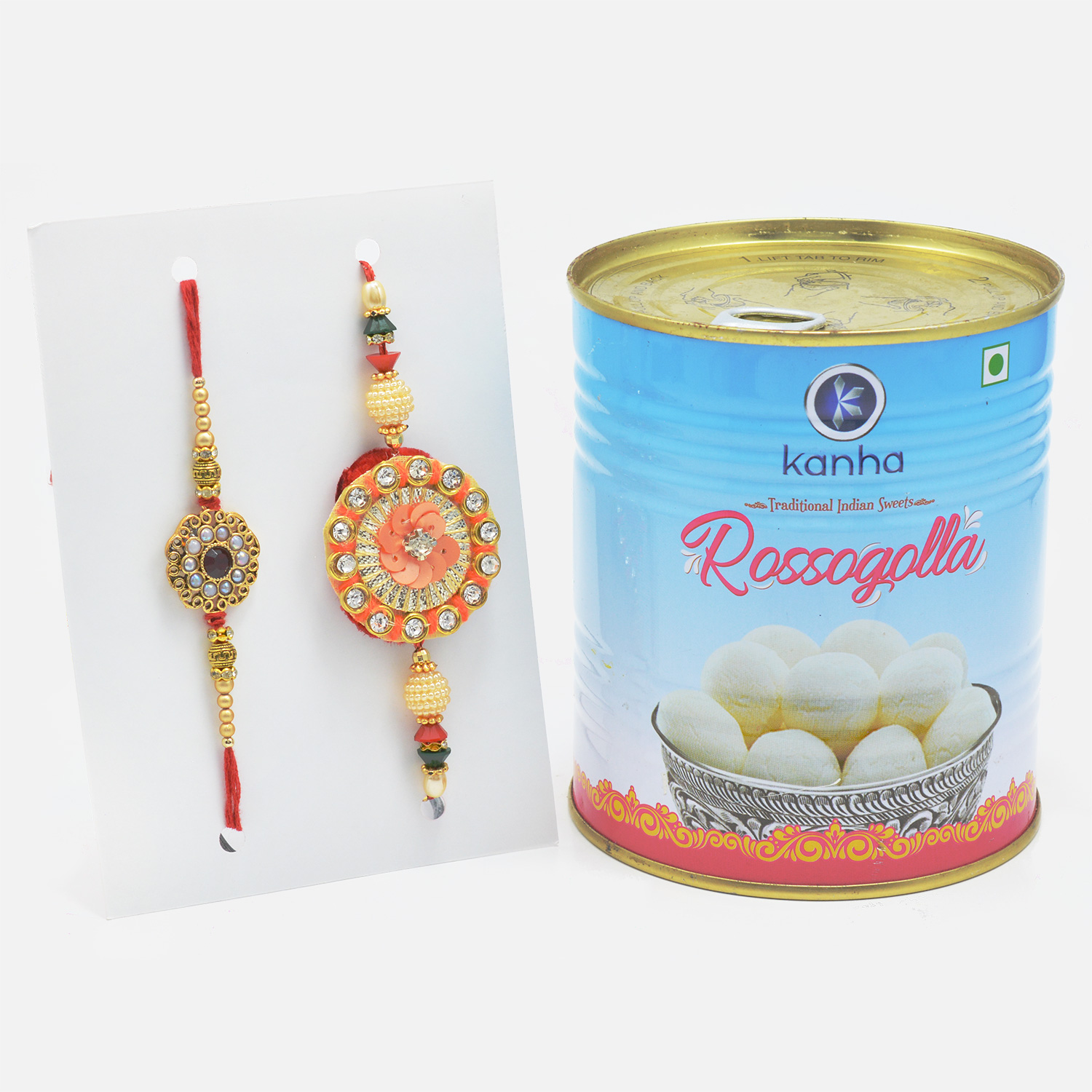 Delicious Rasgulla with Beautiful Rakhi Set of 2 for Bhaiya