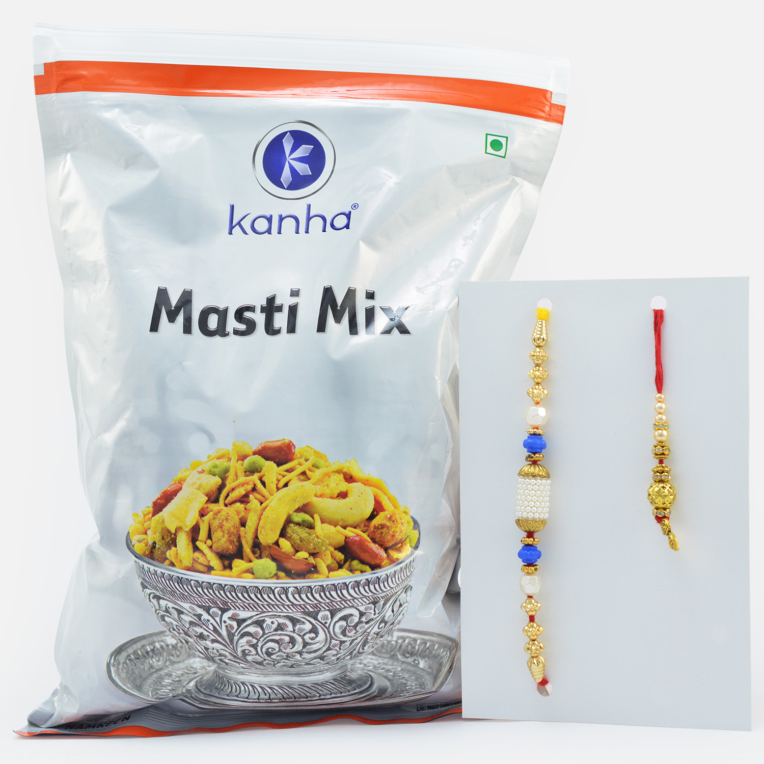 Kanha Masti Mix Mixture Namkeen with Designer Beads Bhaiya Bhabhi Rakhis