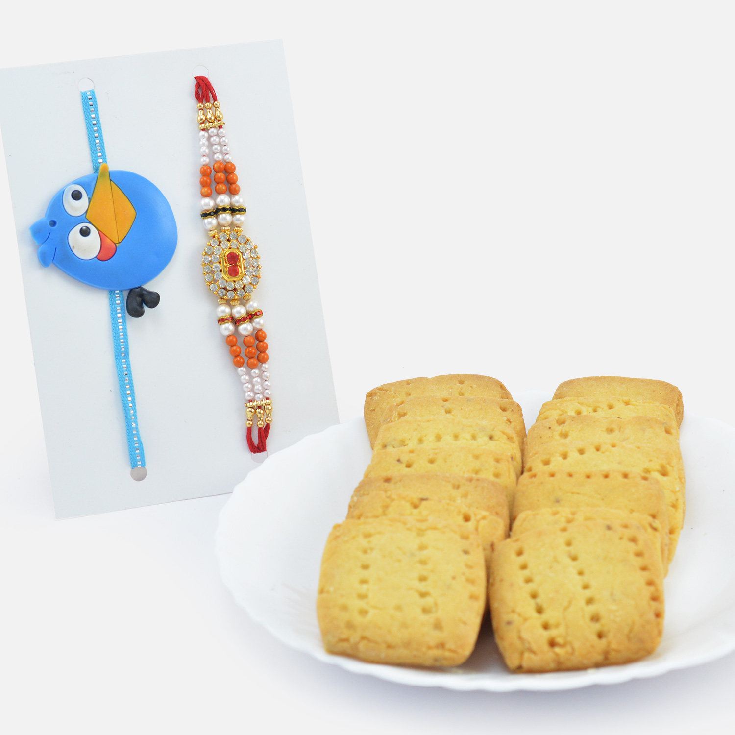 Angry Bird Kid Rakhi with Beaded Brother Rakhi and Mouth Watering Cookies