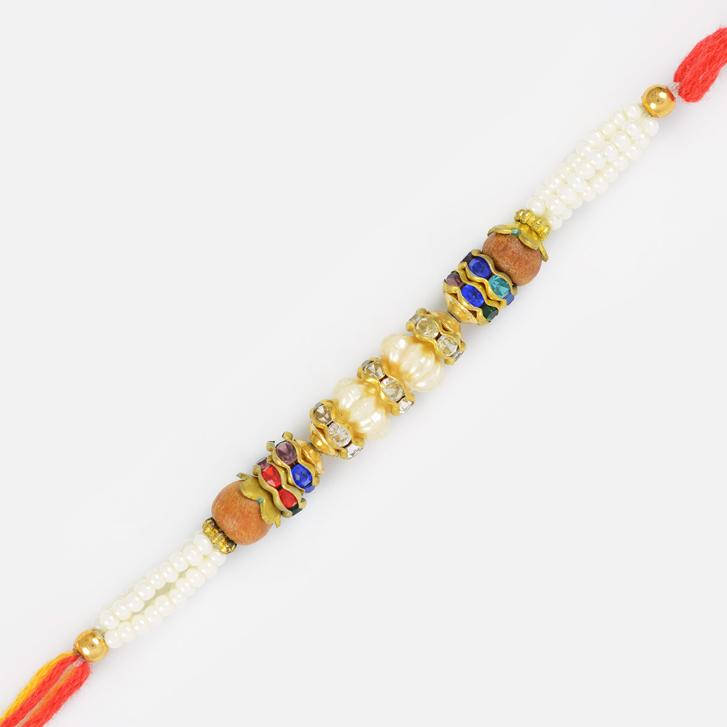 Amazing Sandalwood Type Beads Pearl Thread Rakhi