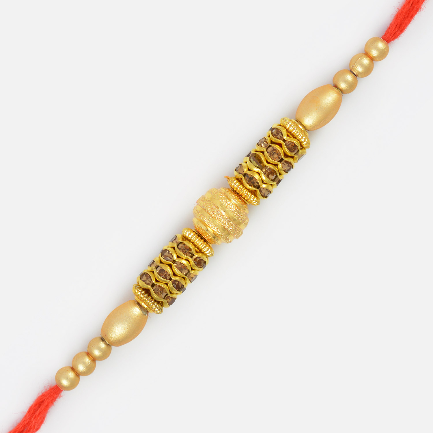 Golden Central Bead and Pearl Thread Rakhi