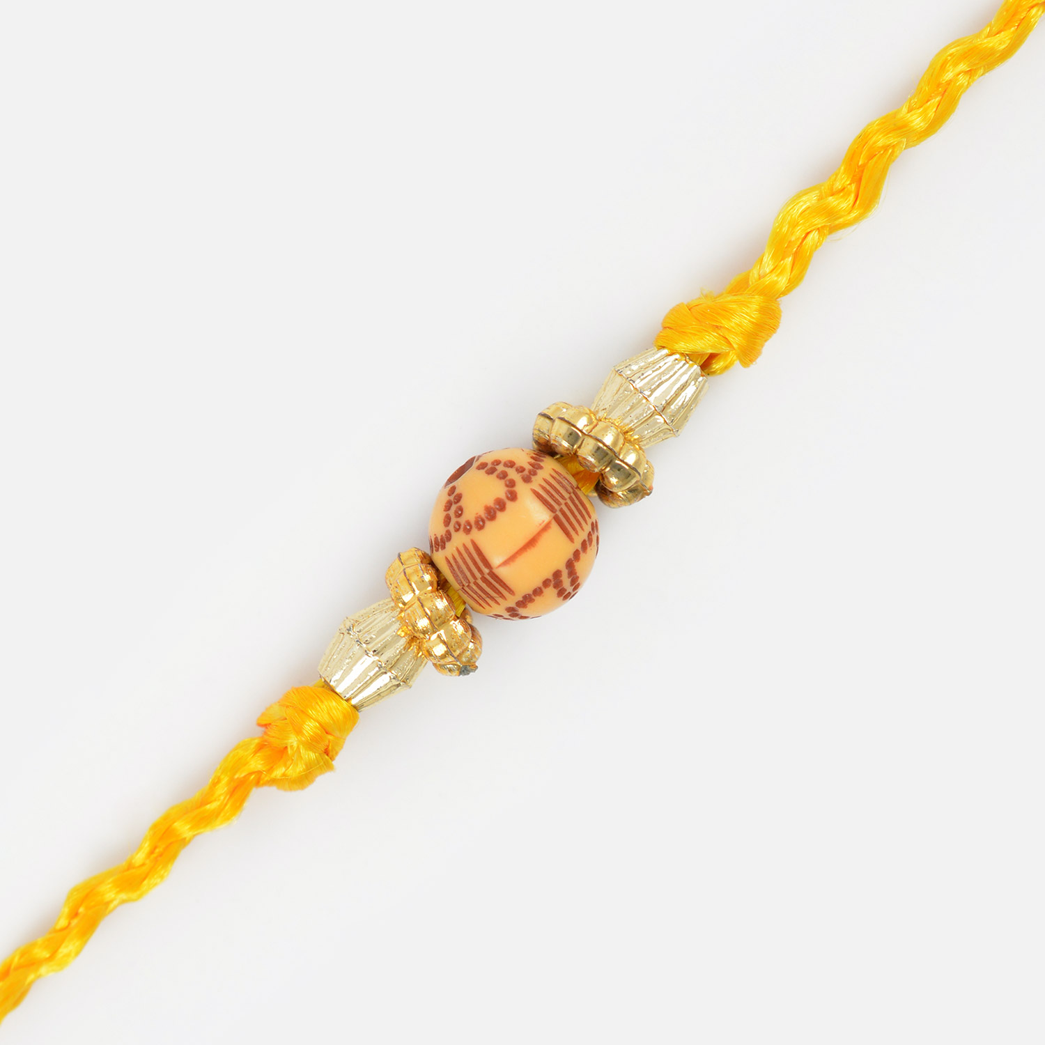 Wooden Brown Shaded Ball with Yellow Thread Rakhi
