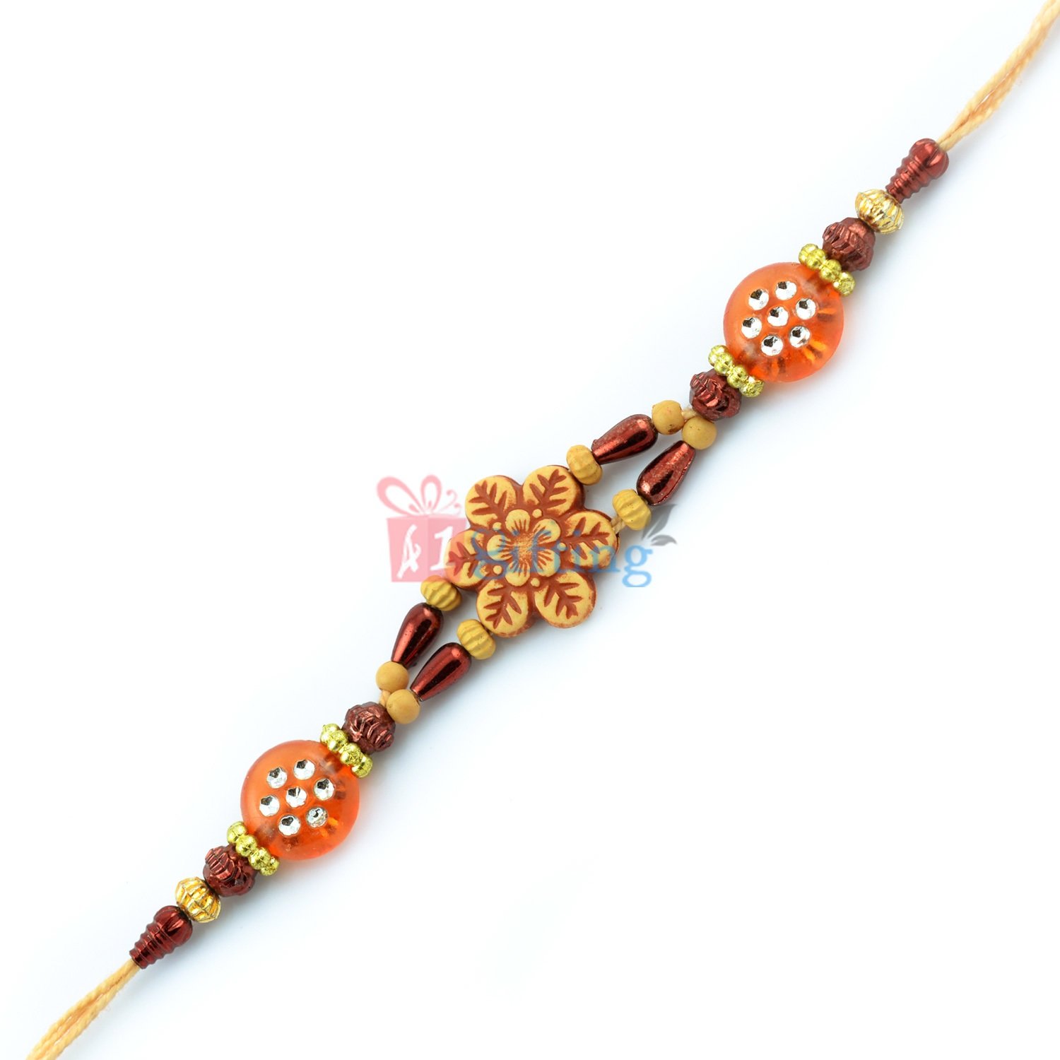 Vibrantly Color Rakhi Thread with Glass and Floral Designer Beads