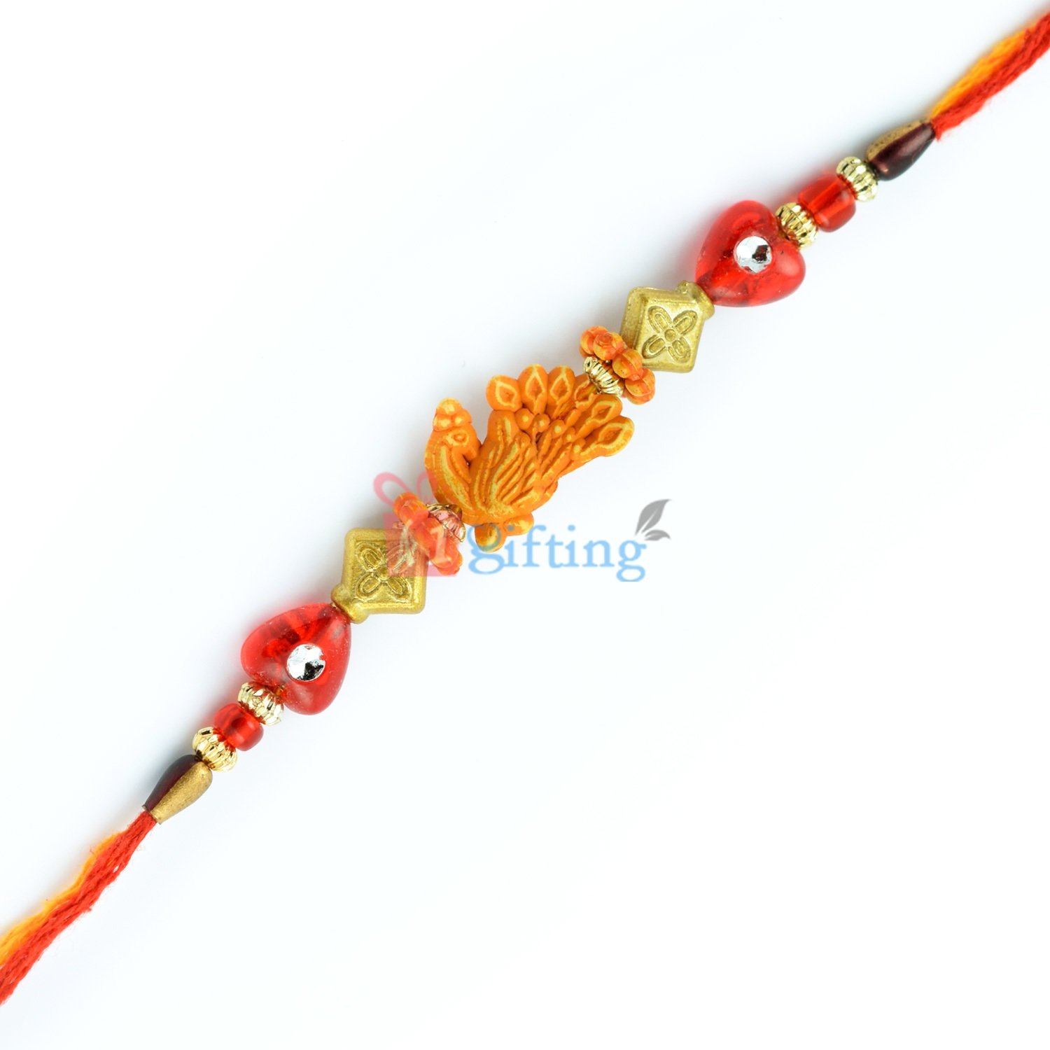 Special Om Designer Thread Rakhi with Golden and Color Beads