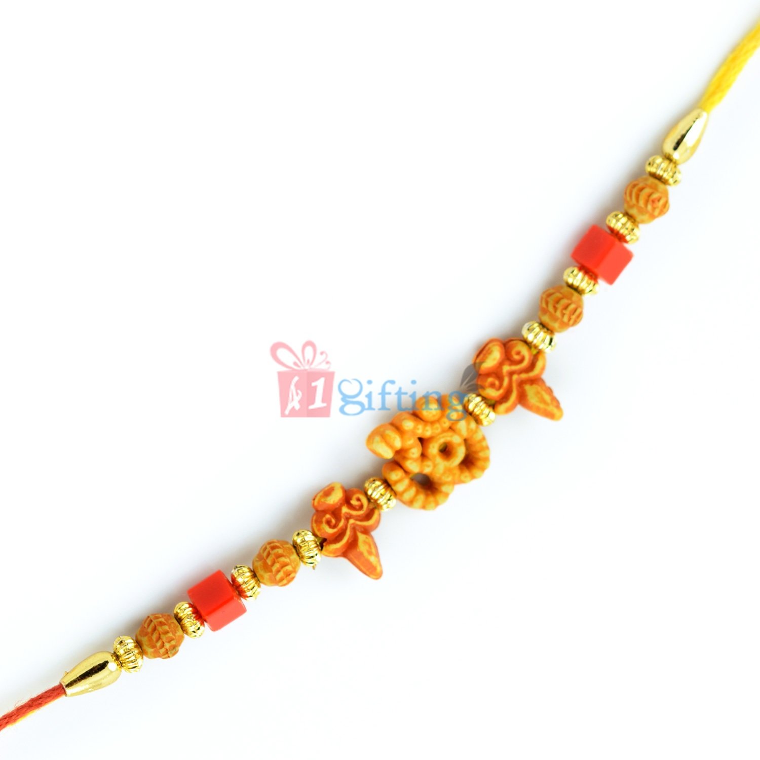 Auspicious Shiva Blessings - Rakhi Thread with Color, Swastik n Golden Beads