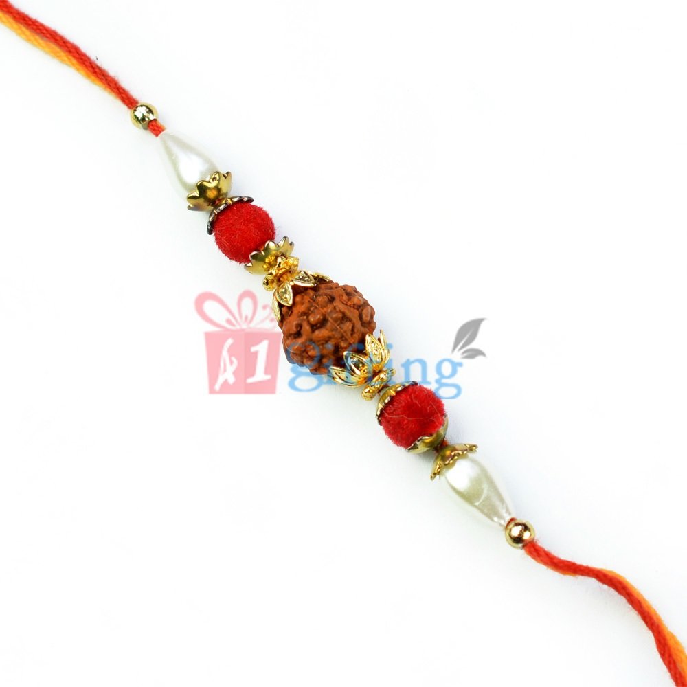 Golden Spiral Multicolor Beads Ring Rudraksh Mauli Thread Rakhi