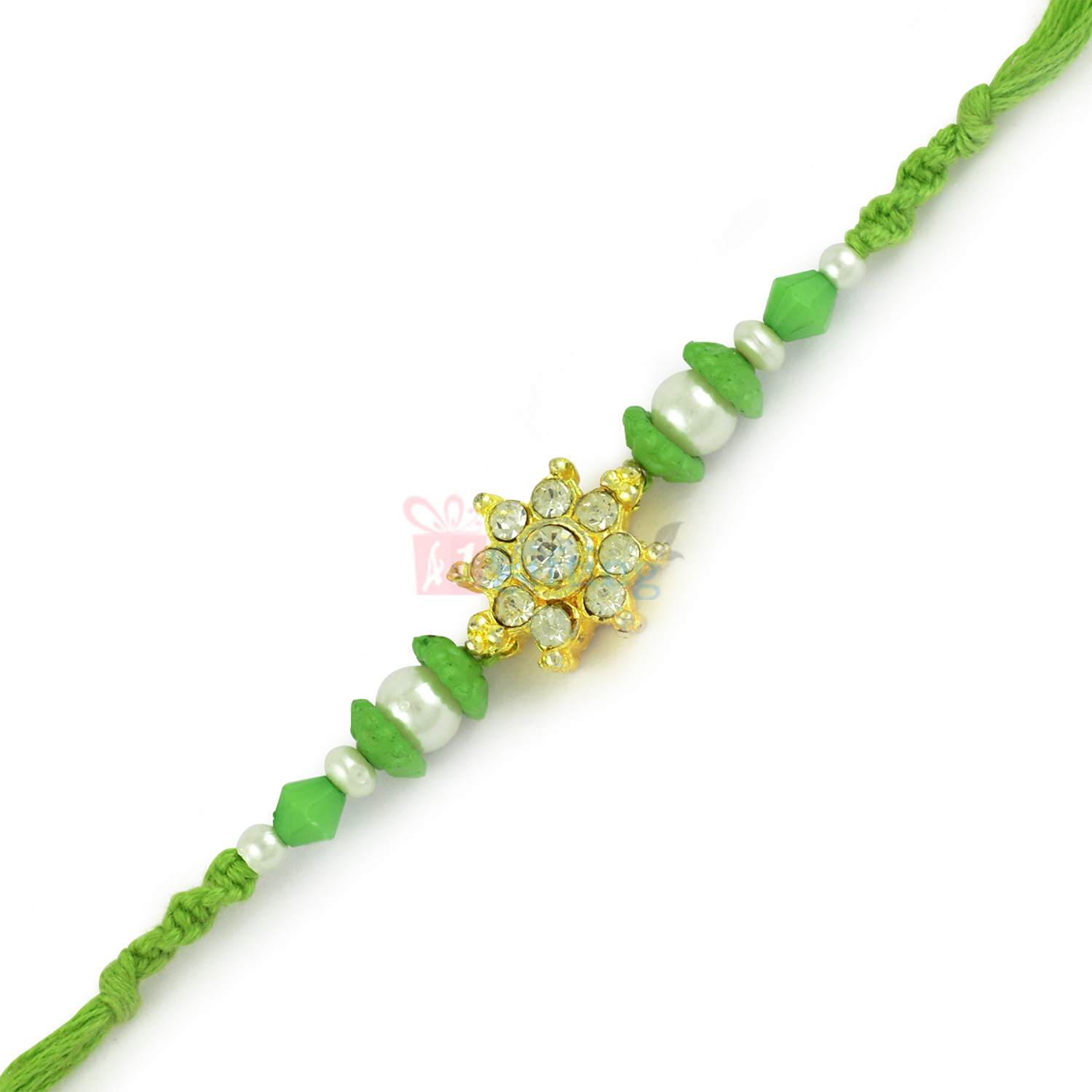 Awesome Diamond Floral with Pearl Rakhi Thread