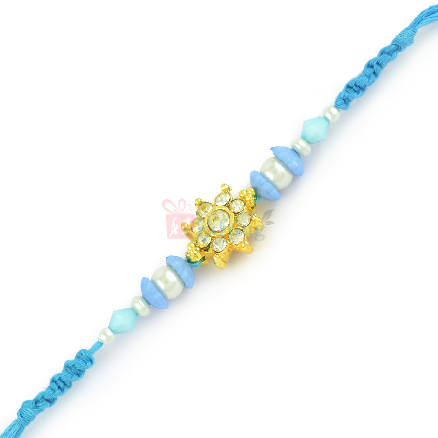 Awesome Jewel Golden Floral with Beads Thread Rakhi