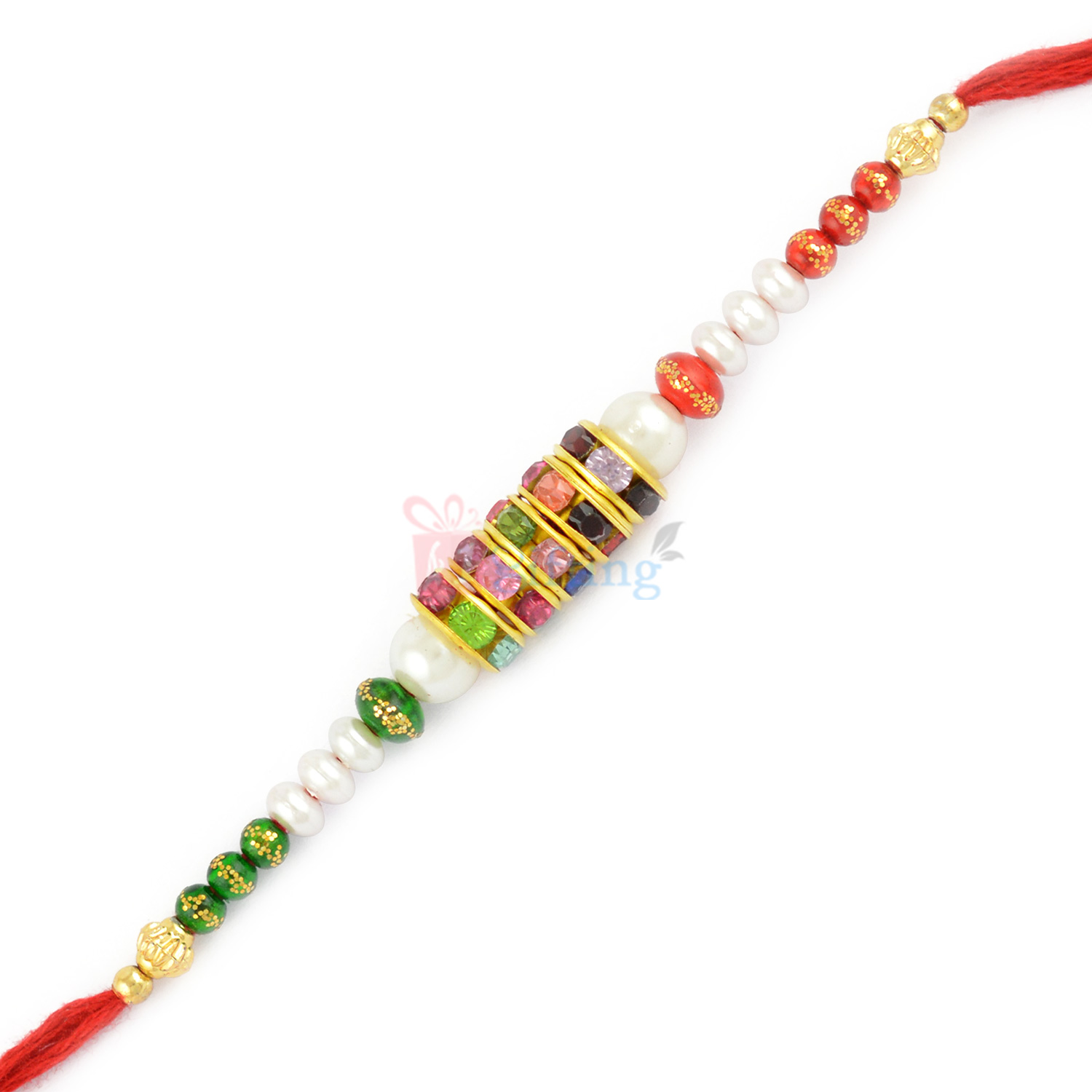 Superb Multi Color Jewel Pearl with Beads Thread Rakhi