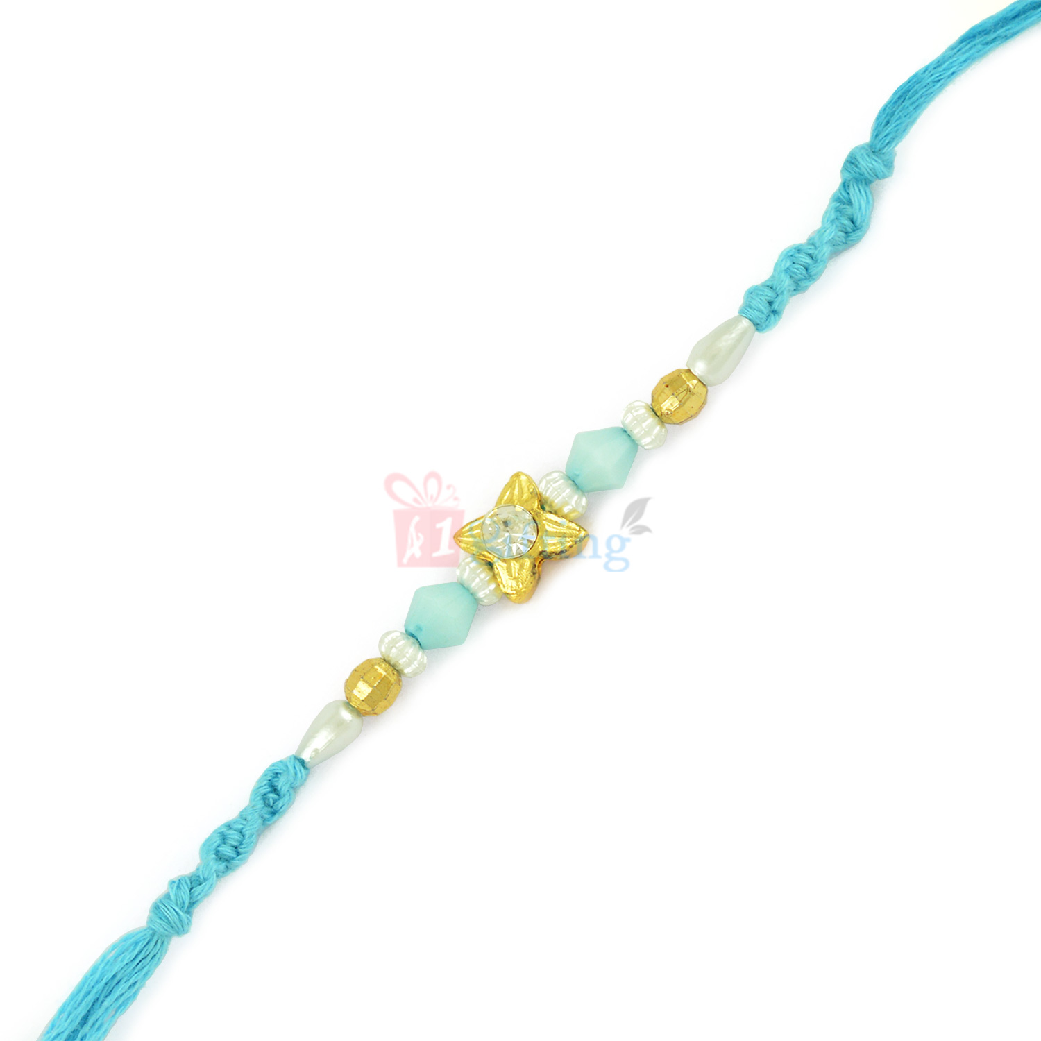 Awesome Golden Beads and Floral Thread Rakhi