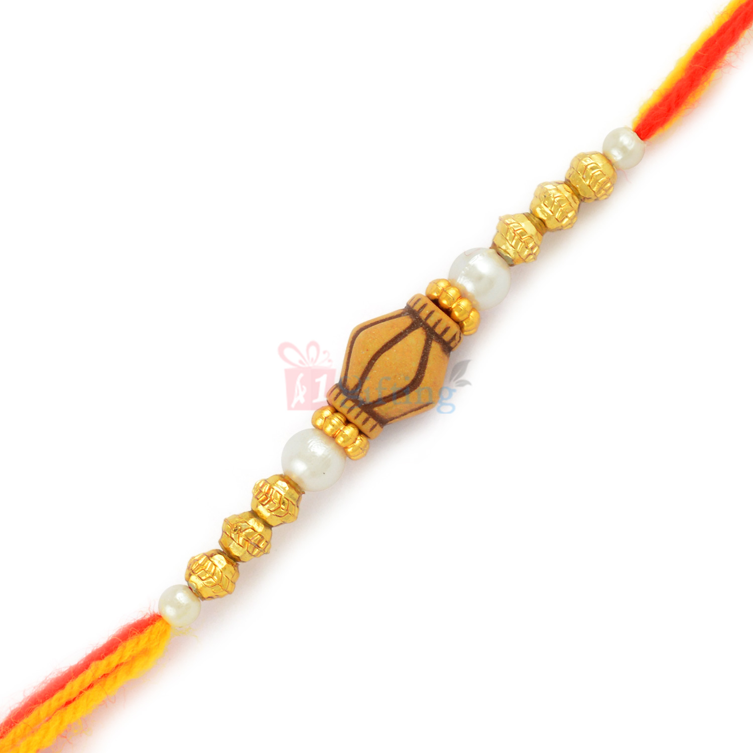 Amazing Golden Triple Beads Pearl Thread Rakhi