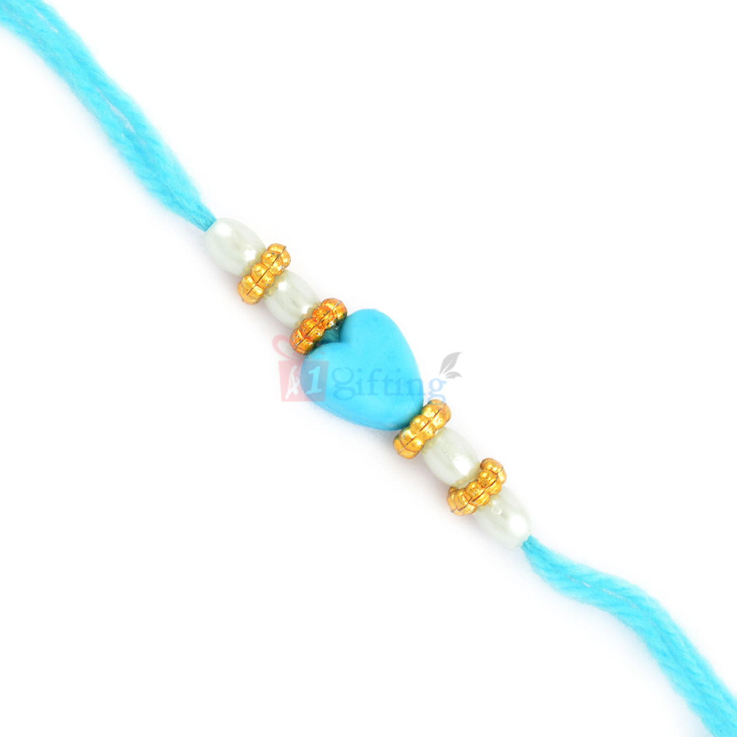 Excellent Looking Pearl and Central Heart Thread Rakhi