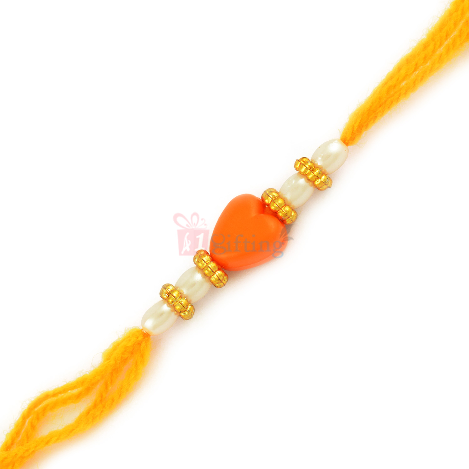 Simple Excellent Central Heart with Pearl Thread Rakhi
