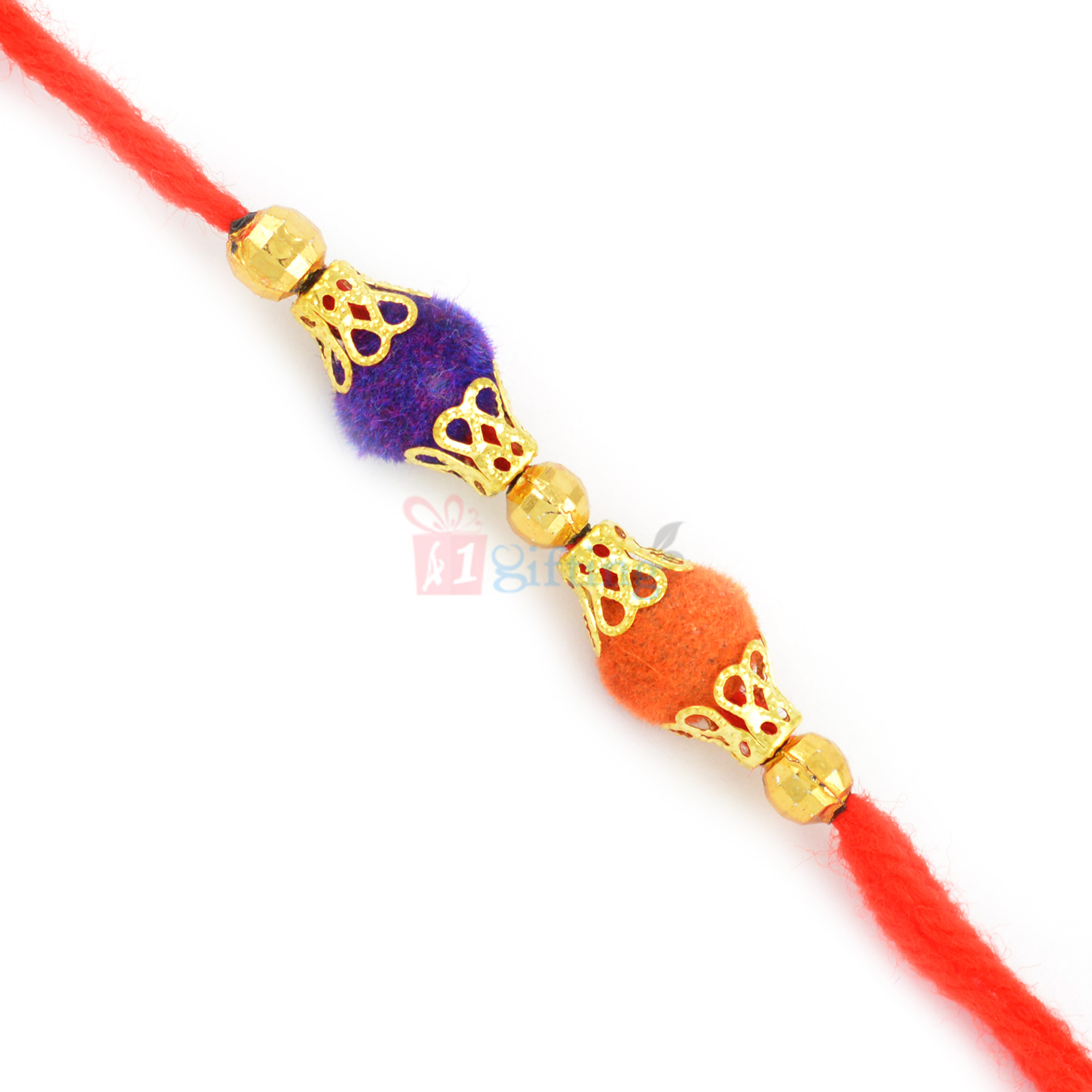 Twin Color Beads with Golden Beads Thread Rakhi