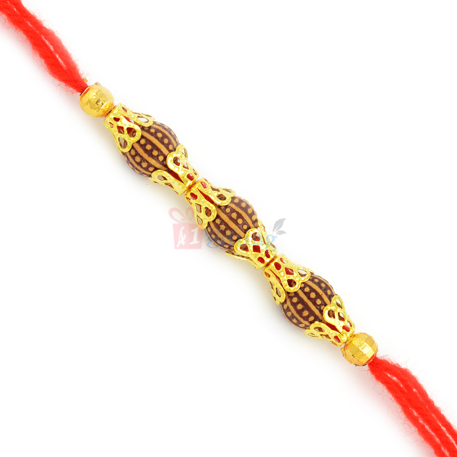 Awesome Designer Beads Golden Polki Rakhi Thread