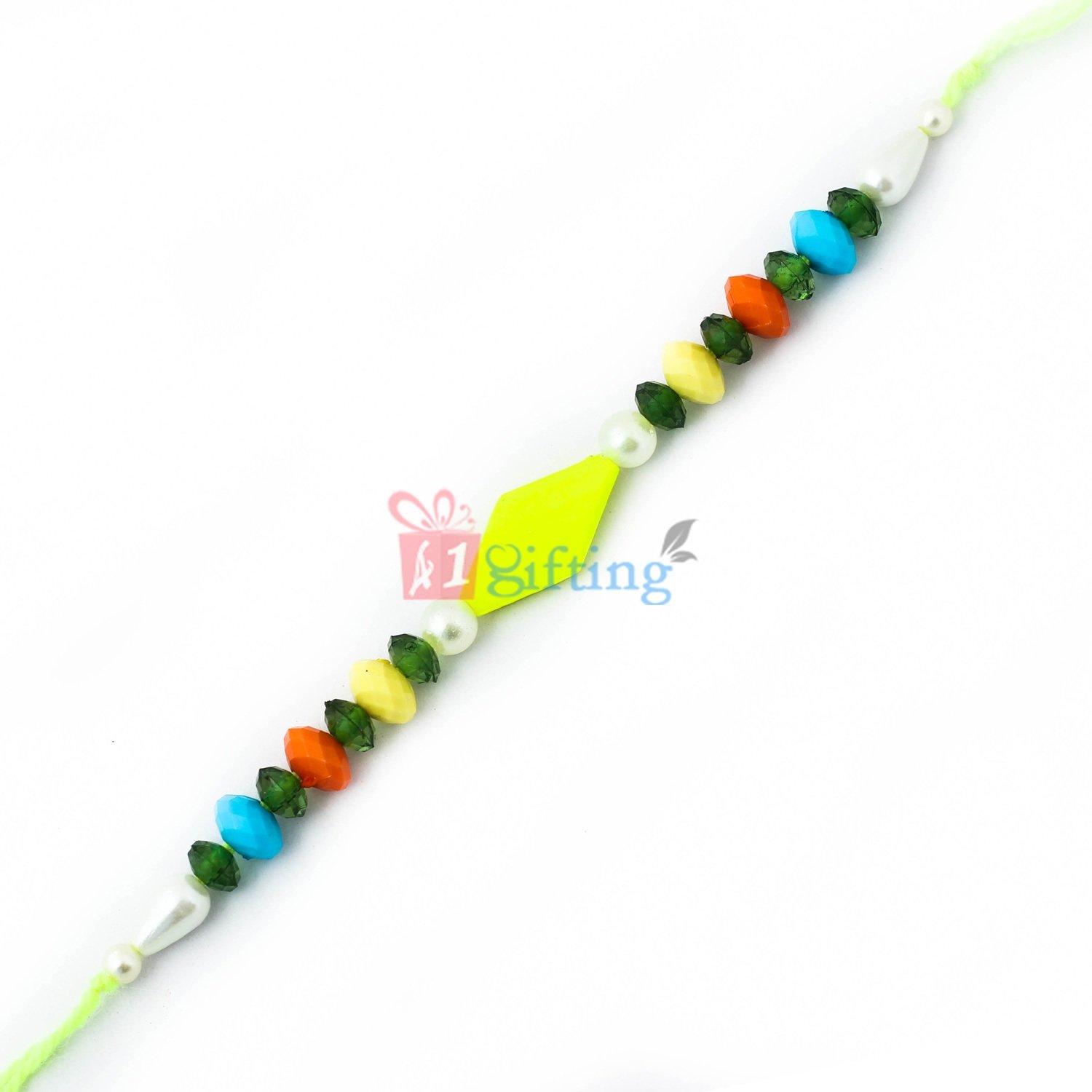 Refreshing neon color beads with pearl thread Rakhi
