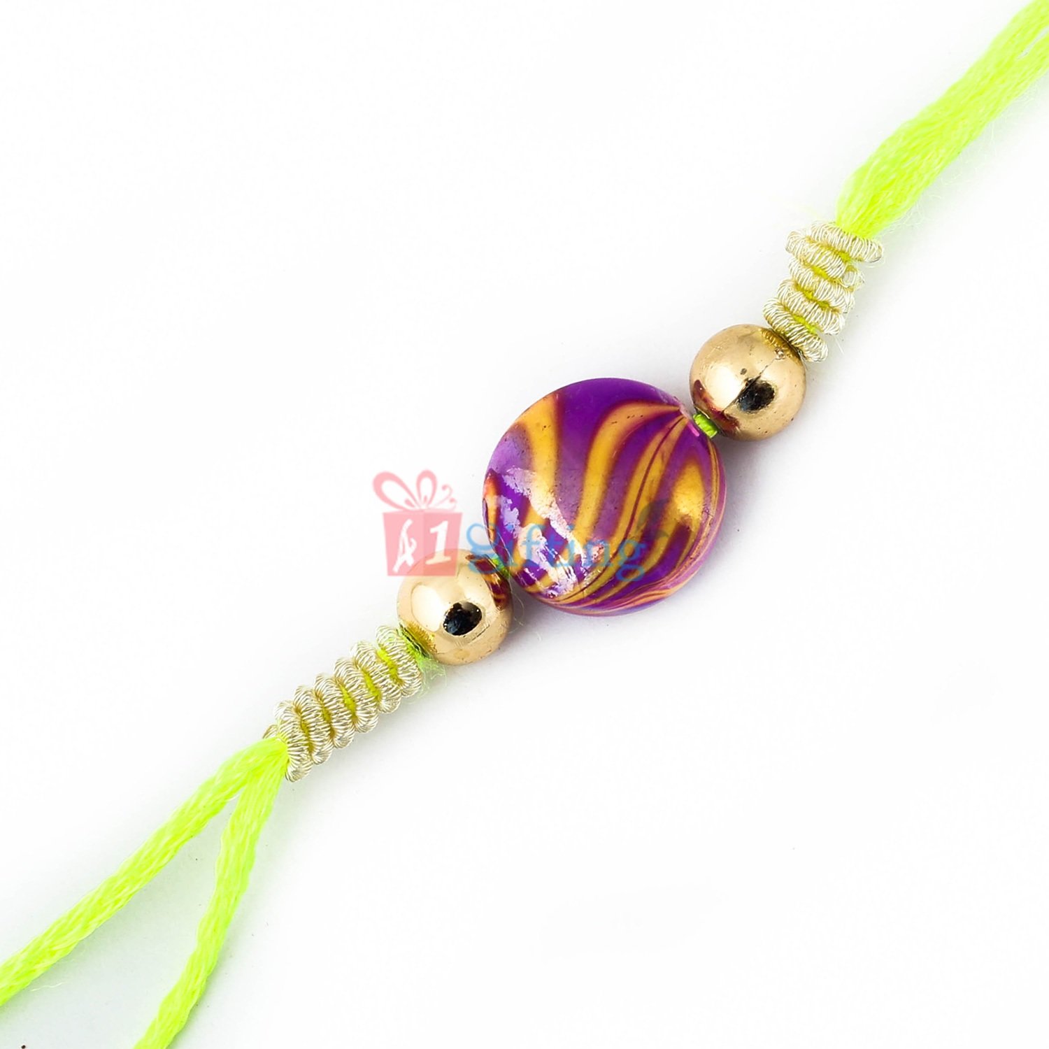 Multi color wave crystal with golden beads neon thread Rakhi
