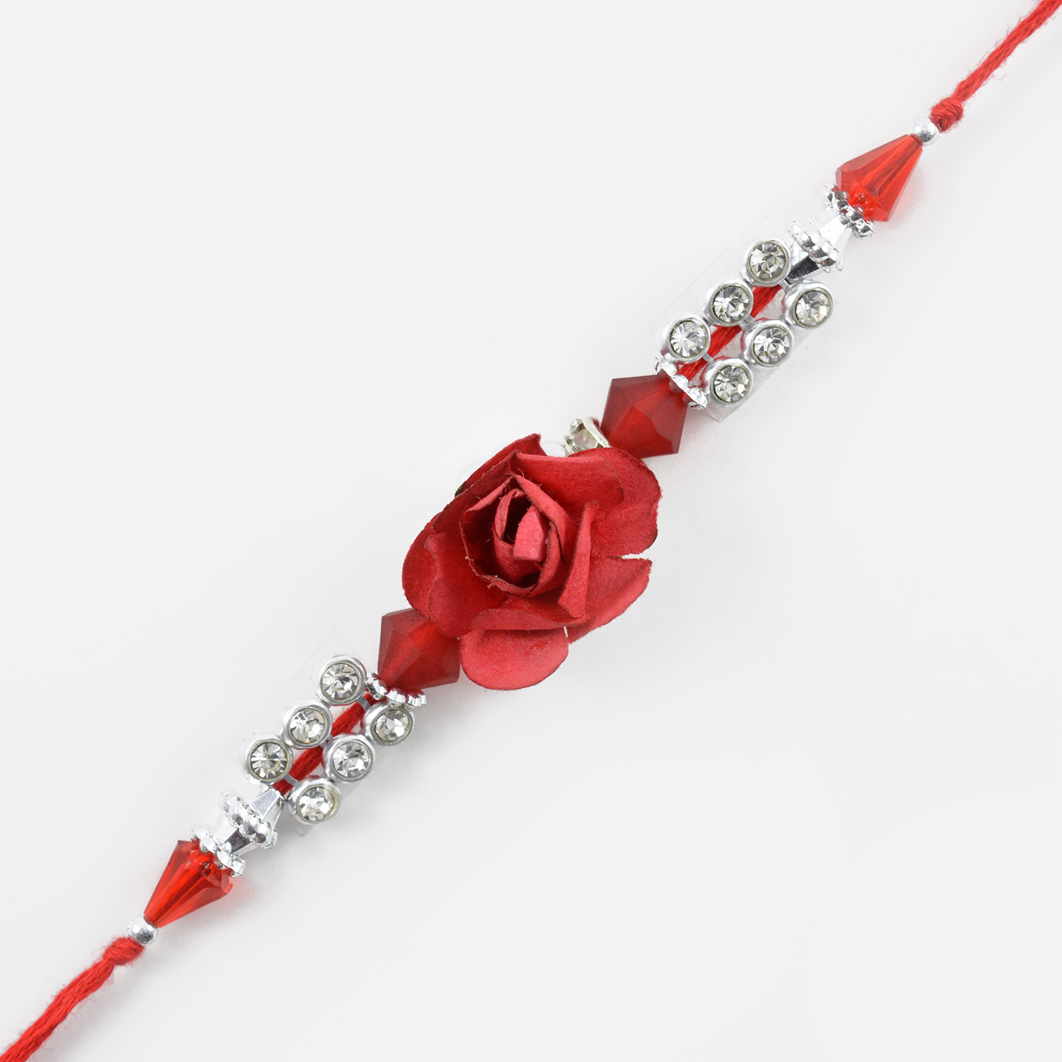 Red Rose with Diamonds Zardozi Rakhi