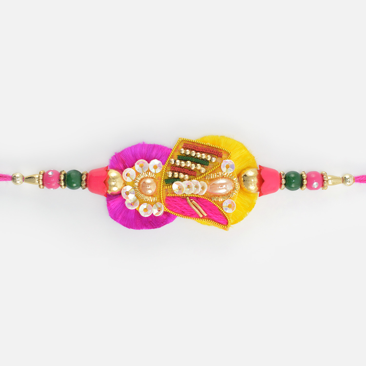 Pink and Yellow Colored Awesome Looking Zardosi Rakhi for Brother