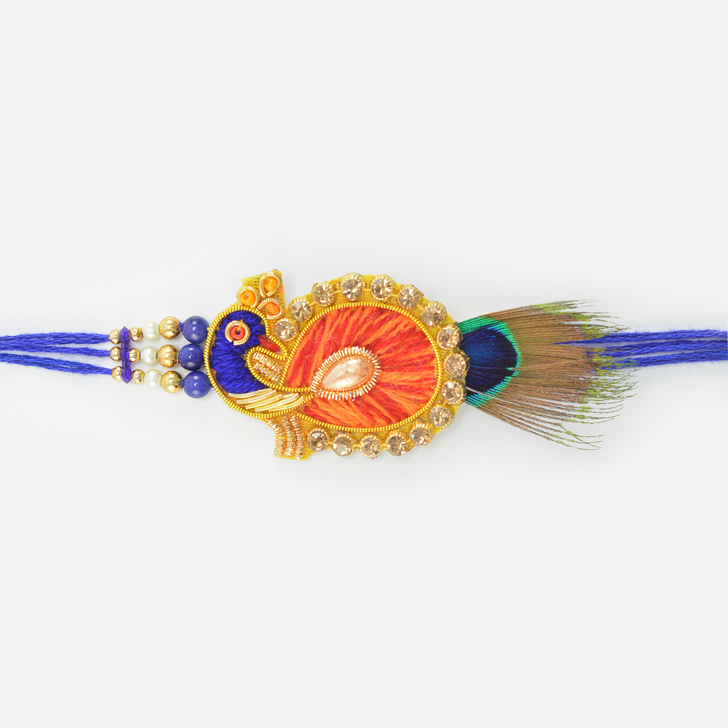 Peacock on Blue Thread and Beads Marvelous Looking Design er Rakhi for Brother