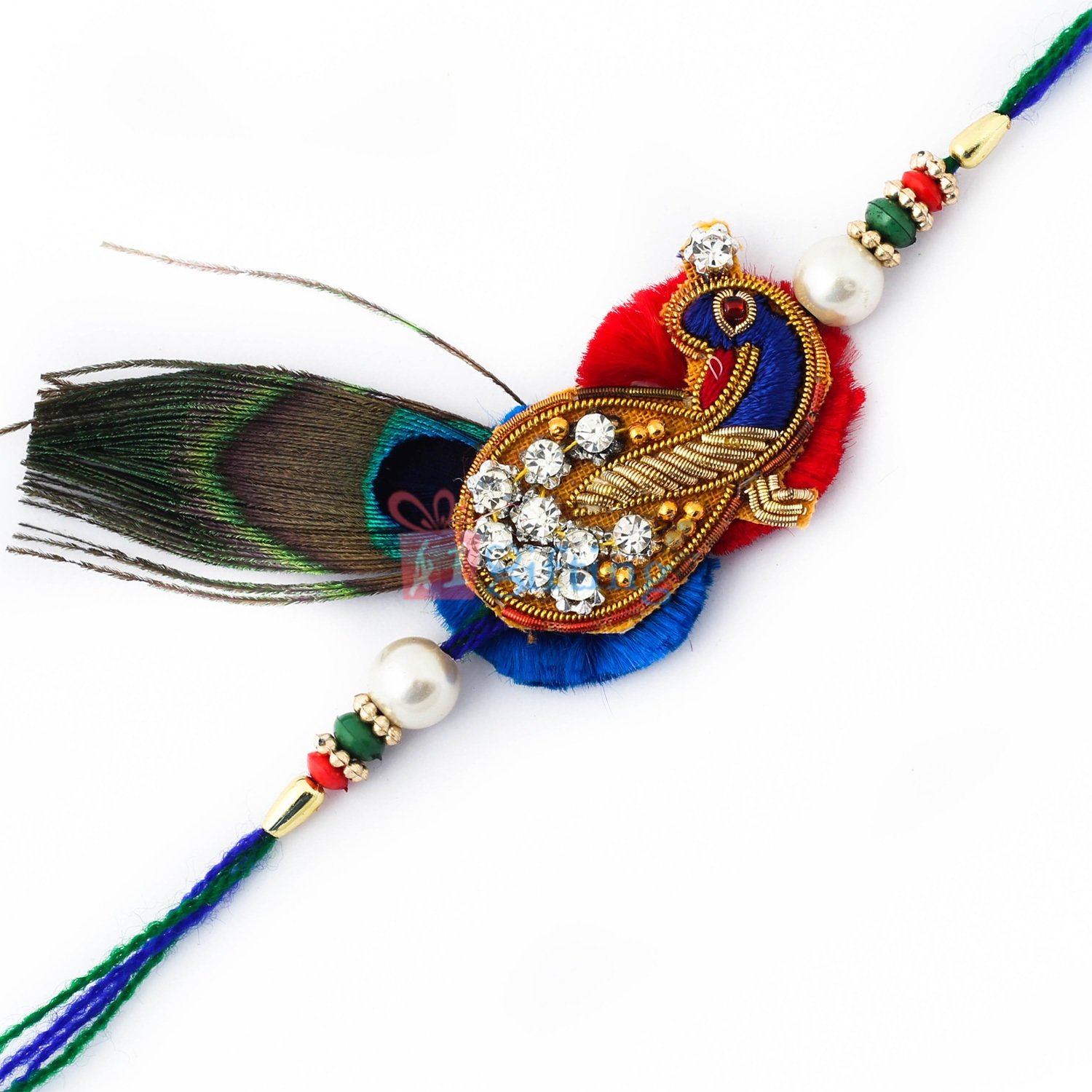 Beautifully hand stitched peacock diamond Rakhi