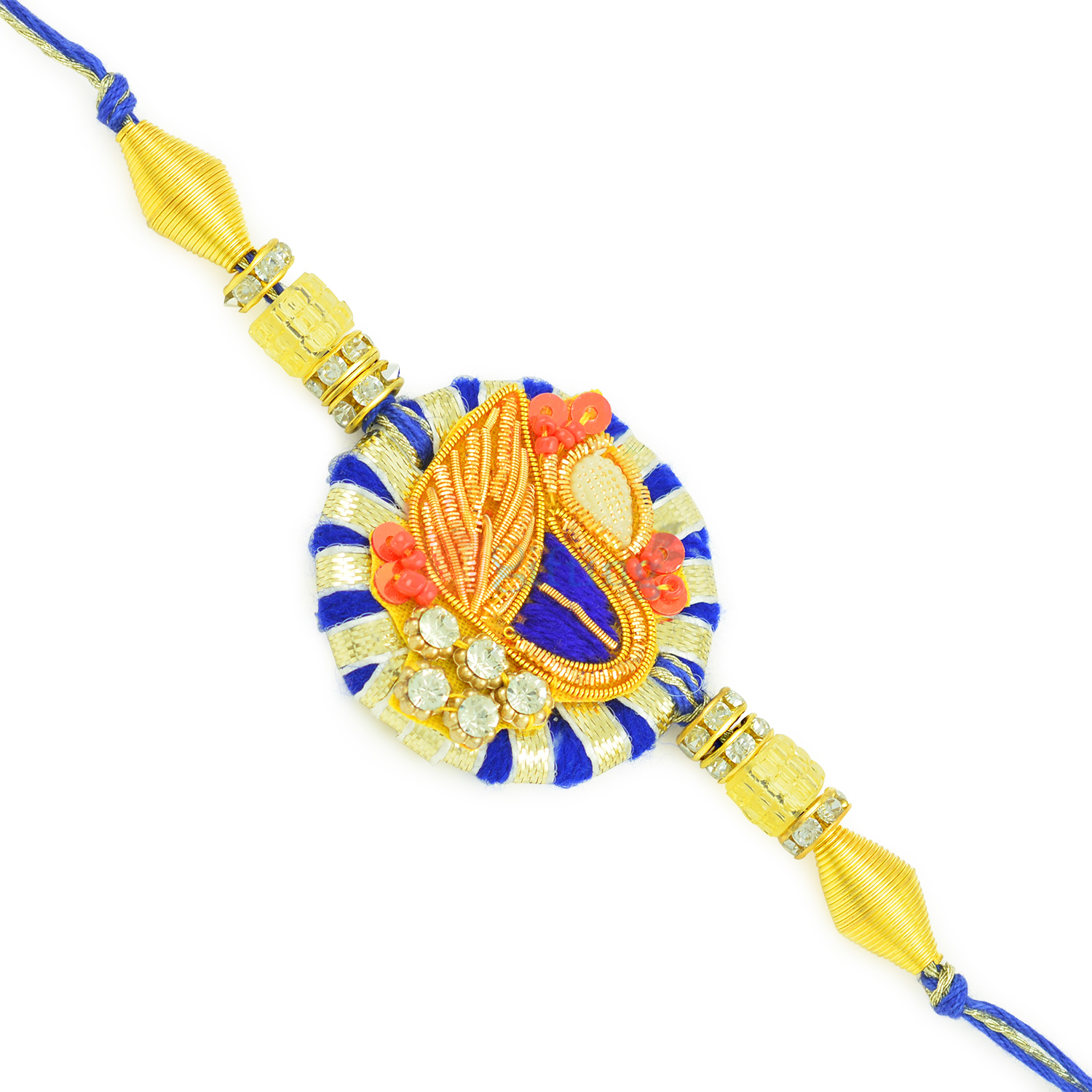Wired Designed Beads with Rajasthani Look Colorful Round Rakhi