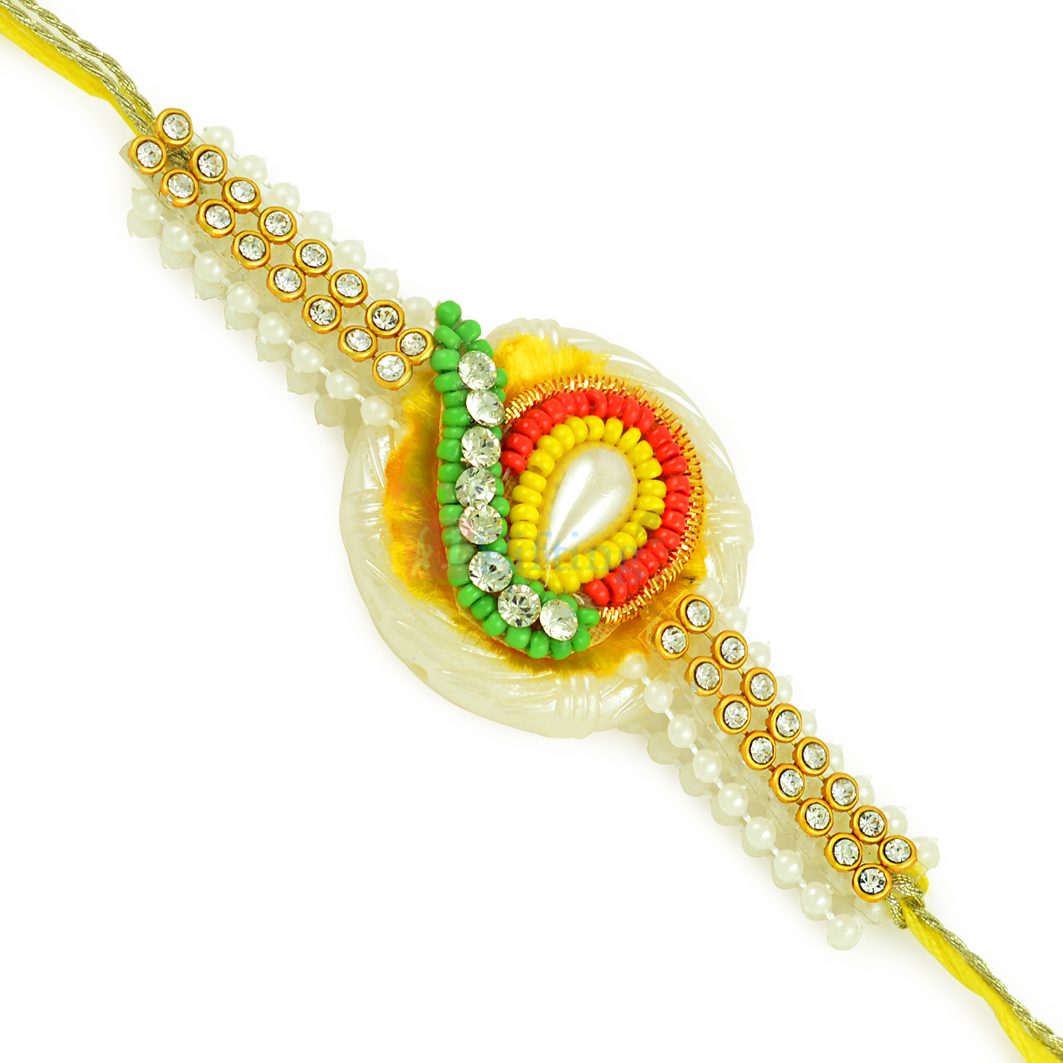 Pearl Emphasize Zardozi with Beads Rakhi for Brother