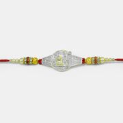 Auspicious OM Shiva Golden Diamond Work Pearl Brother Rakhi