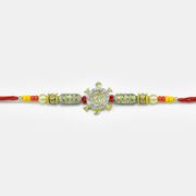 Shubh Tortoise with OM Golden Beads Rakhi with Moli Aura