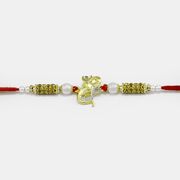 Golden Ganesha Mauli String Pearl Diamond Rakhi