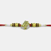 OM Ganesha Rakhi with Golden Beads and Black Diamonds