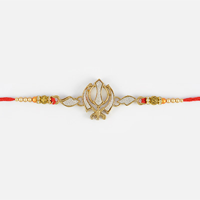 Silver Sikh Rakhi with Golden and Silver Pearls