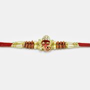 Golden Ganesha Mauli Pearls and Diamond Rakhi
