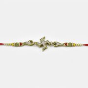 Swastik Rakhi with Golden Beads and Pearls