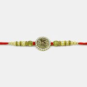 Floral Shape Swastik Rakhi with Golden Beads and Diamonds