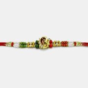 Divine OM Ganesha Rakhi with Multicolored Beads