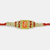 Beautiful Om Rakhi with Red and Silver Diamonds