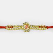 White Colored Om Rakhi with Diamond Work