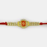 Sindoori Swastik Rakhi with Shining Diamonds
