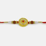 Heavy Work Floral Shape Rudraksh Rakhi with Central Studded Diamond
