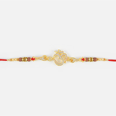 Divine OM Rudraksh Rakhi with Golden Beads