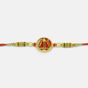 Auspicious Divine Golden and Red Color Trishul Studded Rakhi for Brother 