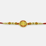 Small Golden Ganesha in Round Jewel Ring Amazing Looking Rakhi for Brother