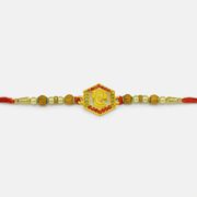 Hexagonal Shape Awesome Looking Sandalwood Type Beaded Ganesha Rakhi 