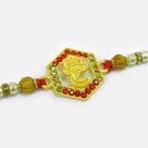 Hexagonal Shape Awesome Looking Sandalwood Type Beaded Ganesha Rakhi 