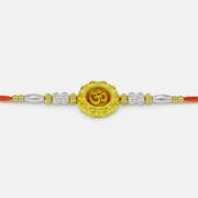 Stunning Looking Divine Golden Color Silver Beaded Om Auspicious Rakhi