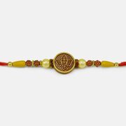 Lord Ganesha Emerged on Round Shape Pearl Beaded God Rakhi