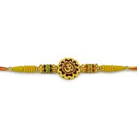 Simple and Elegant Looking Flower Shape Sandalwood Om Rakhi for Brother