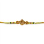 Shri Written in Hindi Flower Shape Colorful Beads Divine Rakhi for Brother